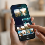 A hands-on view of a user selecting photos and editing clips using a trending CapCut video template on a modern smartphone screen.